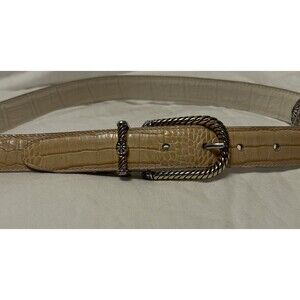 Brighton Vintage Women’s Reversible Cream & Tan Leather Belt Silver & Gold M30